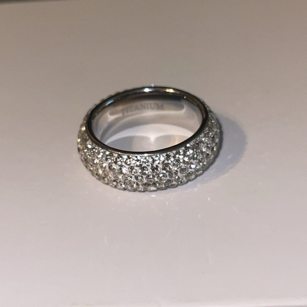 Titanium Elegant Silver Sparkly Ring - image 5